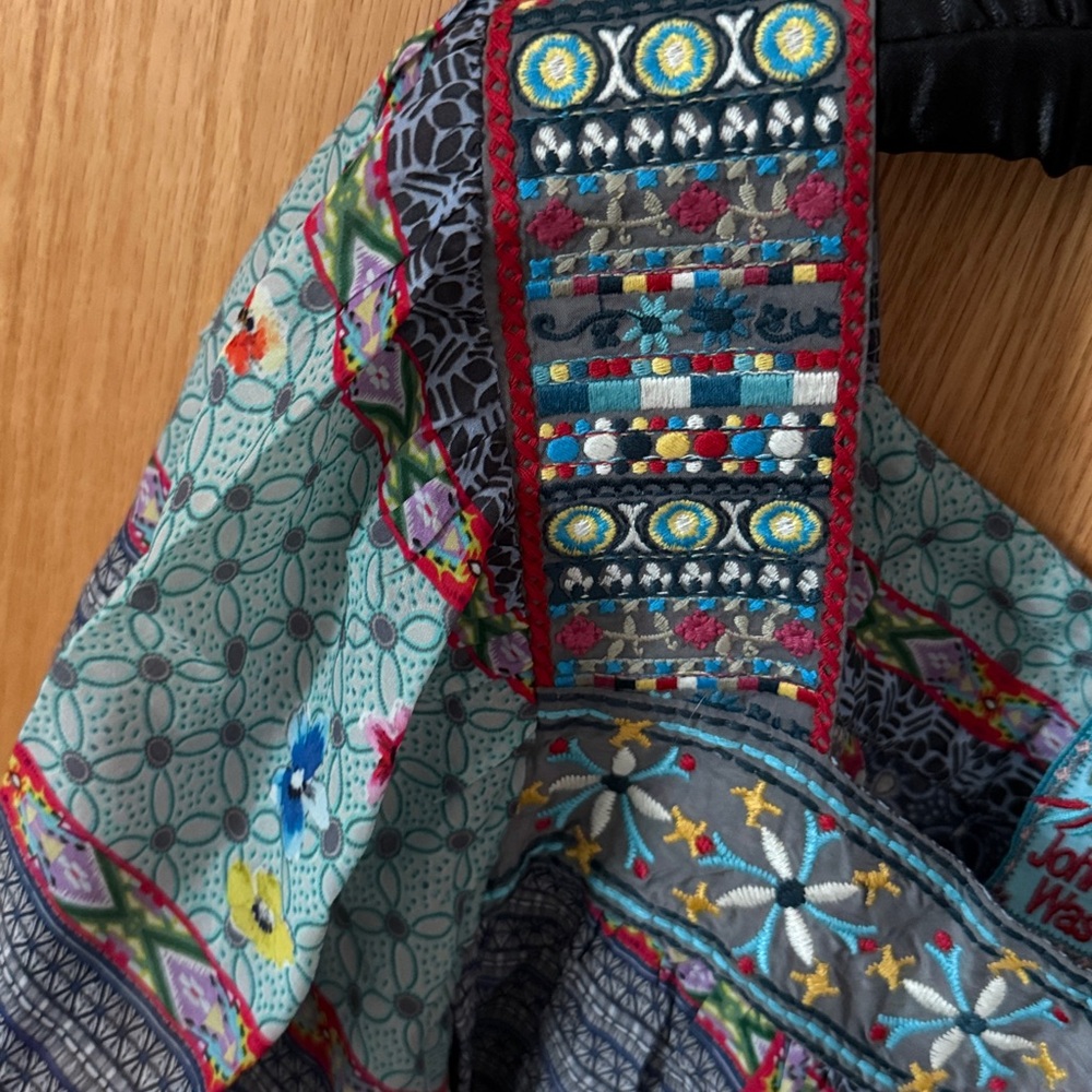 Johnny Was Blue Patchwork Floral Flutter Sleeve B… - image 3